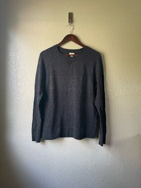 LL Bean Womens Large Tall Organic Cotton Dark Gray Slub Crewneck Sweater Minimal